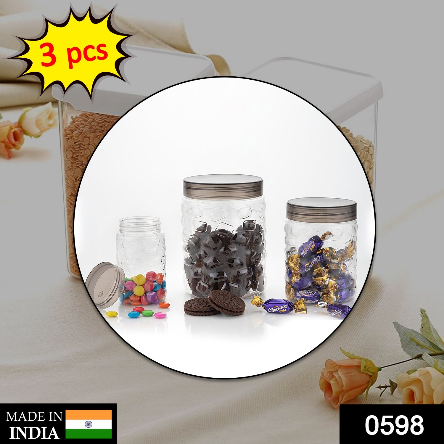 0598 3pcs Stone Jars Set (Big 1200ml, Medium 600ml & Small 250ml size) (plastic material) 0598 3pcs Stone Jars Set (Big 1200ml, Medium 600ml & Small 250ml size) (plastic material)